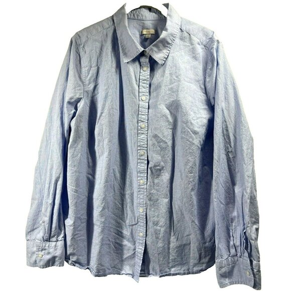 Talbots Women's Blouse Top Size XL Button Up Long Sleeve Blue 100% Cotton Office - Picture 1 of 7